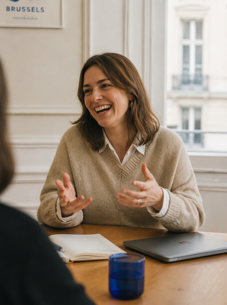 Une experte en paie Salerys en entretien avec un employeur, autour d'une table